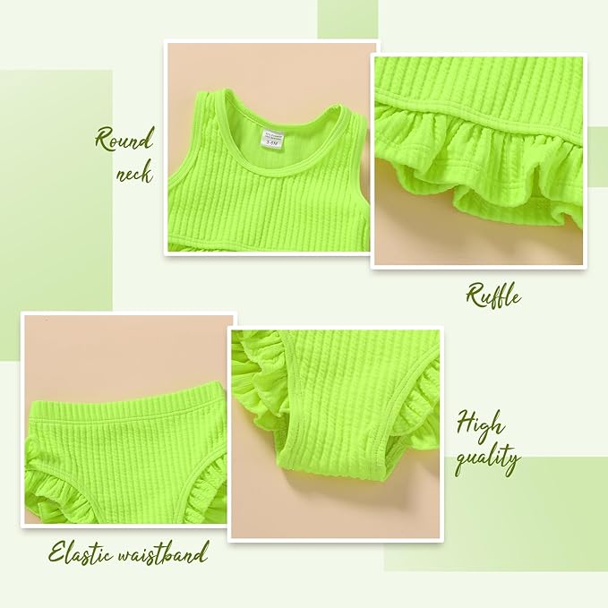 HAPPYMA Baby Swimsuit Toddler Girl Bathing Suit Summer Solid Color Bikini Set Beach Two Piece Swim Wear