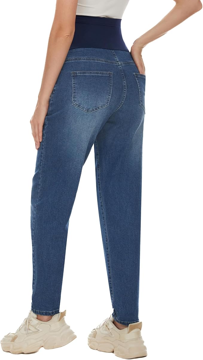 POSHGLAM Women's Maternity Jeans Over Belly Comfy Stretch 28'' Boyfriend Jeans Loose Pregnancy Pants, S-XXL
