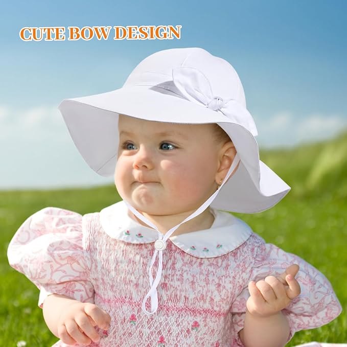 Baby Girl Sun Hat Summer Foldable Beach Hats with UPF50+ Sun Protection Wide Brim Toddler Bucket Hat Cap