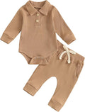 Newborn Baby Boy Girl Clothes Ribbed Knitted Long Sleeve Romper Pants Solid Cotton Infant Fall Winter Outfits 2Pcs