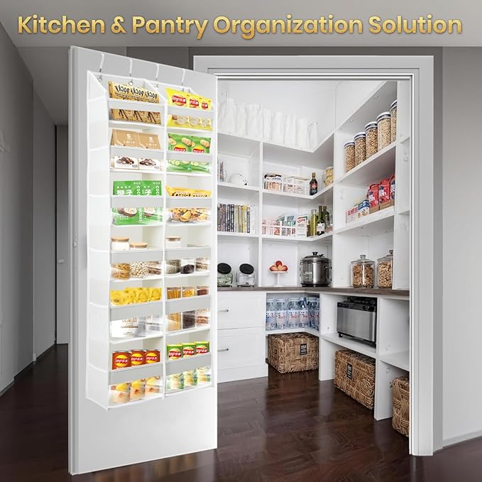 HOMELUX THEORY 2 PC Heavy Duty Over the Door Organizer 55x14x6.7, 6 Large Front & 12 Side Pockets, Hanging Storage Closet Door Organizer for Bedroom, Bathroom and Baby Nursery Storage (Transparent)