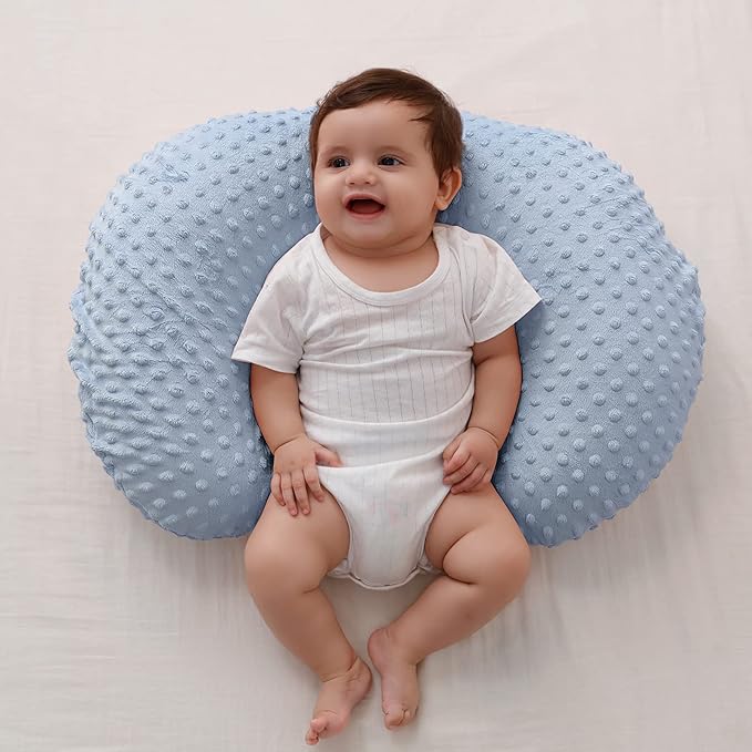 Baby Nursing Pillow and Body Positioner with Premium Slipcover for Breastfeeding for Baby Boys and Girls, Feeding Pillow with Breathable Comfortable Pillowcase (Blue)