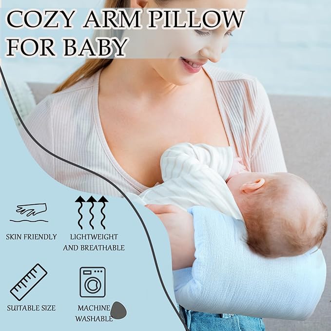 Baby Feeding Arm Pillow Breastfeeding Bottle Nursing Cozy Cradle Pillow for Newborn Soft Double Sided Muslin Cotton Head Support Comfortable Feeding for Mom(Blue,Simple)