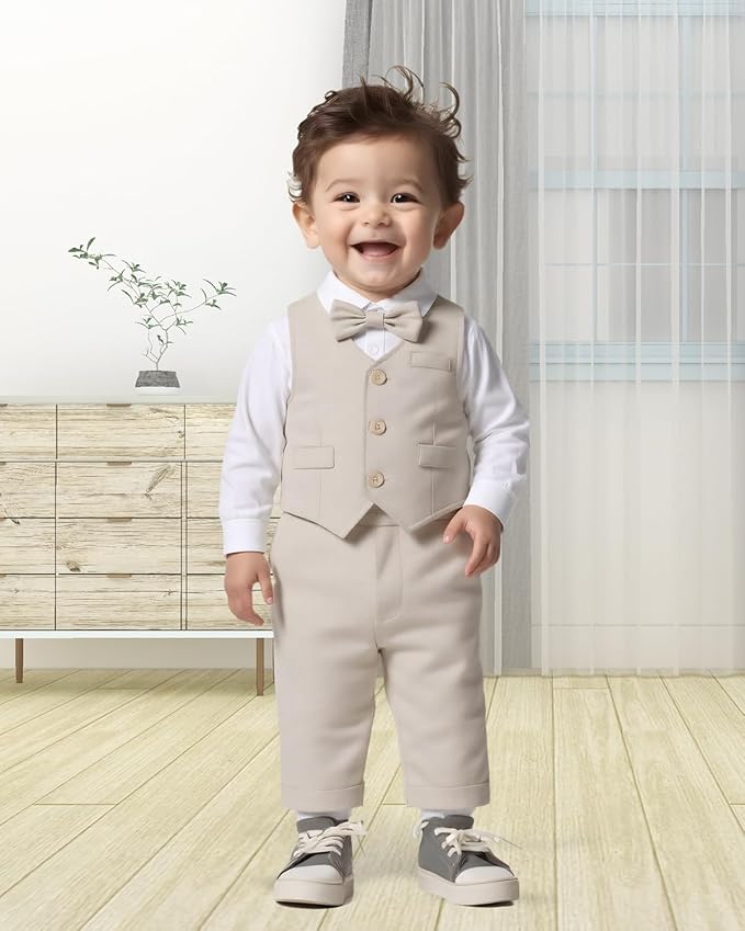 Baby Boy Clothes Suits Infant Gentleman Wedding Outfit Formal Dress Shirt Vest Bowtie Pants 4Pcs Baby Suit Sets