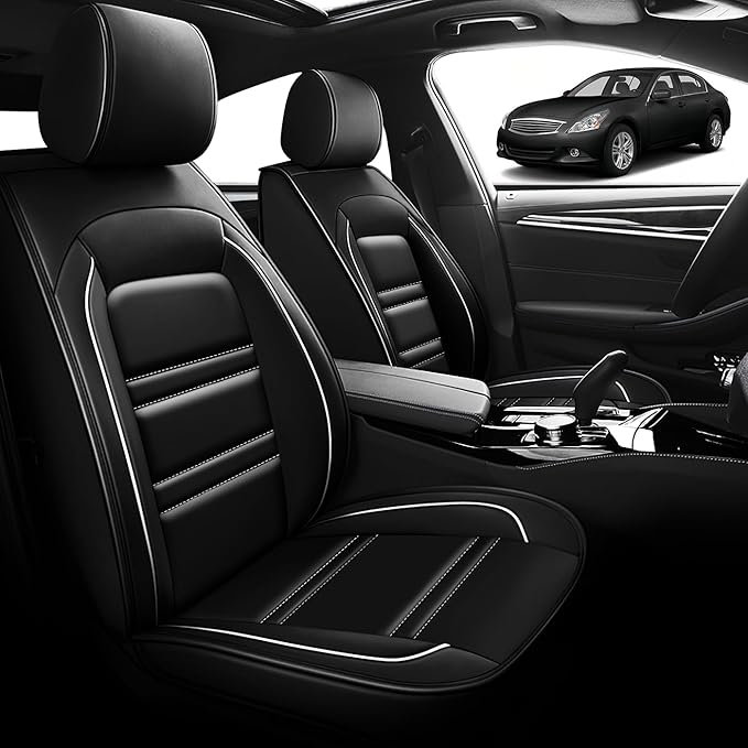 Seat Cover for Infiniti g37 2008-2013 | Car Seat Covers Front Seats, Waterproof Seat Protectors, Automotive Front Seat Covers (Front Seat, Black&White Line)