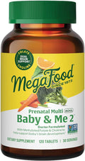 MegaFood Baby & Me 2 Prenatal Multi Minis - Prenatal Vitamins for Women with Choline & Methyl Folate - Gluten-Free, Vegetarian, Pre Natal Multivitamin for Women – 120 Minis Tablets, 30 Servings