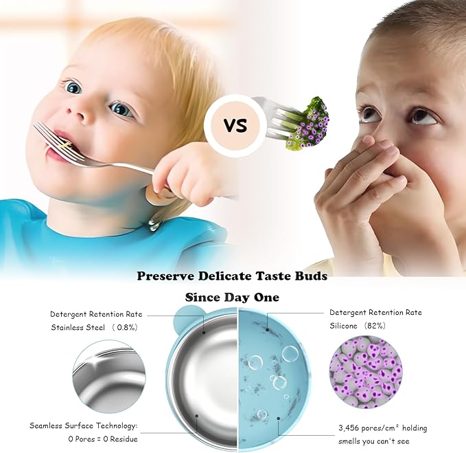 Stainless Steel Baby Bowls with Suction, 2-in-1 Toddlers Bowl & Removable Silicone Suction Kids Bowl, Non Toxic Snack Container for Baby Food Feeding, Soft Blue/Sage/Lavender/Cream Set of 4
