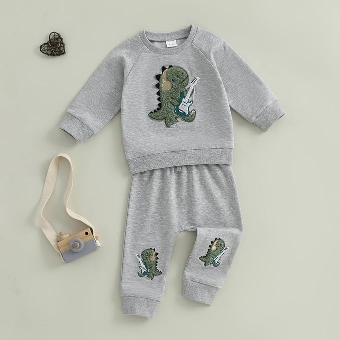 Nyapruwe Toddler Baby Boy Fall Outfit Funny Print Long Sleeve Sweatshirt Joggers Pants Set Kids Warm Winter Clothes