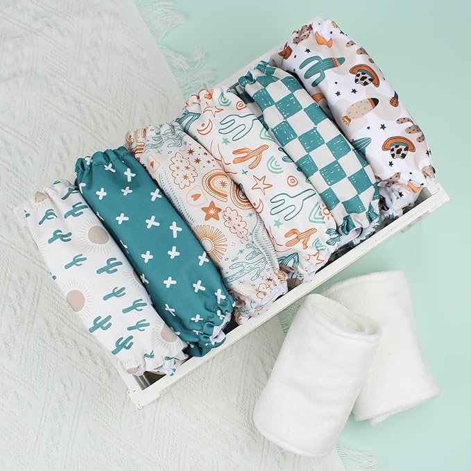 Mama Koala 3.0 Pocket Cloth Diapers for Babies with AWJ Lining, 6 Pack with 6 5-Layer Natural Cloth Diaper Inserts - Reusable and Washable Pocket Diapers(A-Desert Oasis)
