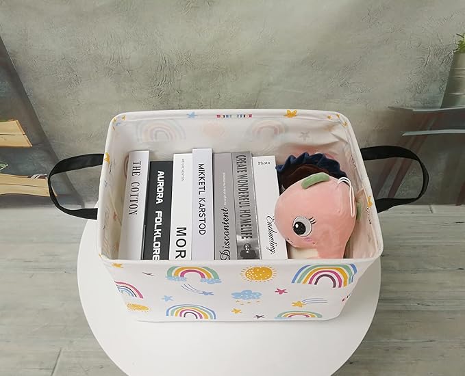 Rectangle Foldable Gift Laundry Basket, Storage for Dirty Cloth, Toys Nursery, Kids Clothes, Hamper With Handles for Home Decor (REC-Rainbow)