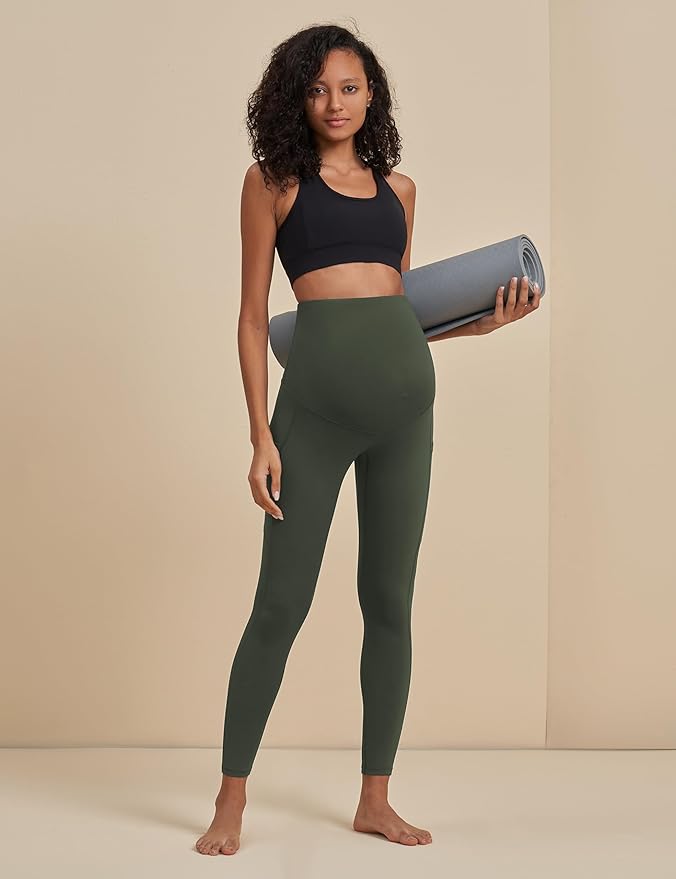 POSHDIVAH 3 Pack Women's Maternity Workout Leggings Over The Belly Pregnancy Yoga Pants with Pockets