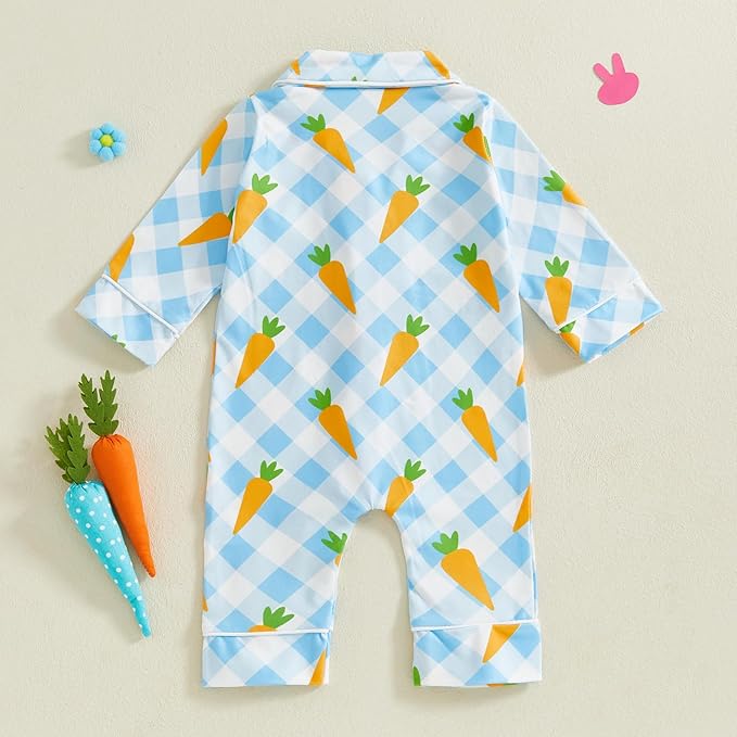 Balaflyie Baby Girl Button Down Pajamas Romper One-Piece Jumpsuit Long Sleeve Sleeper Infant Sleepwear
