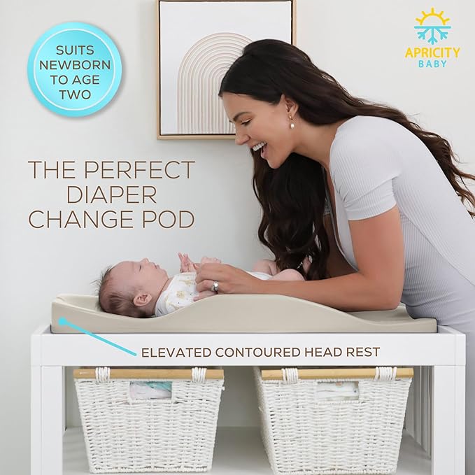 Apricity Baby Diaper Changing Pad – Waterproof Wipe-Clean Foam Changing Mat with Raised Sides, Non-Slip Base & Portable Design, Extra-Large 31.5” × 19.7” for Newborn to Toddler (Beige)