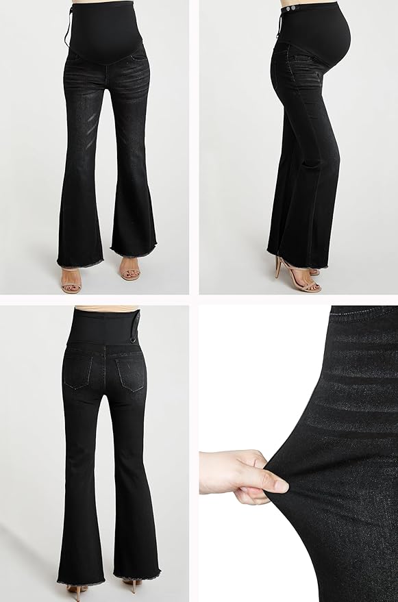 BLENCOT Maternity Jeans for Women Over Belly Pregnancy Pants Comfy Pregnant Jeans Flare Denim Jeans with Pockets