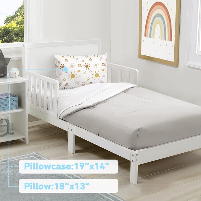 Toddler Pillow,13X18 Toddler Pillows for Sleeping, Machine Washable Kids Pillow with Pillowcase, Perfect for Travel, Toddlers Cot (Sunshine Rainbow)