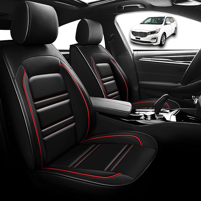 Seat Cover for kia Sedona 2003-2021 | Car Seat Covers Front Seats, Waterproof Seat Protectors, Automotive Front Seat Covers (Front Seat, Black&Red Line)