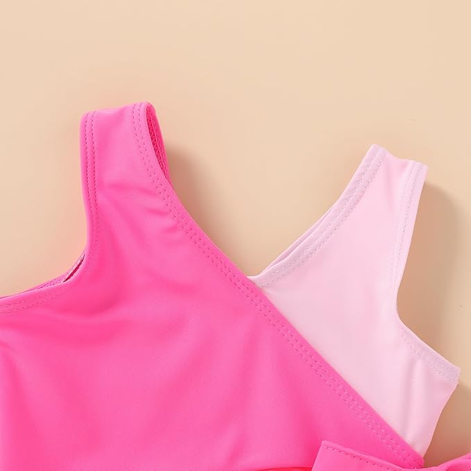 Happy Town Toddler Swimsuit Girl One Piece Bathing Suit Color Block Swimwear Baby Summer Beach Wear