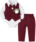 SANMIO Baby Boy Clothes Suits Infant Gentleman Outfit Collared Dress Shirt+Vest+Tie+Corsage+Pants 5Pcs Baby Suit Sets