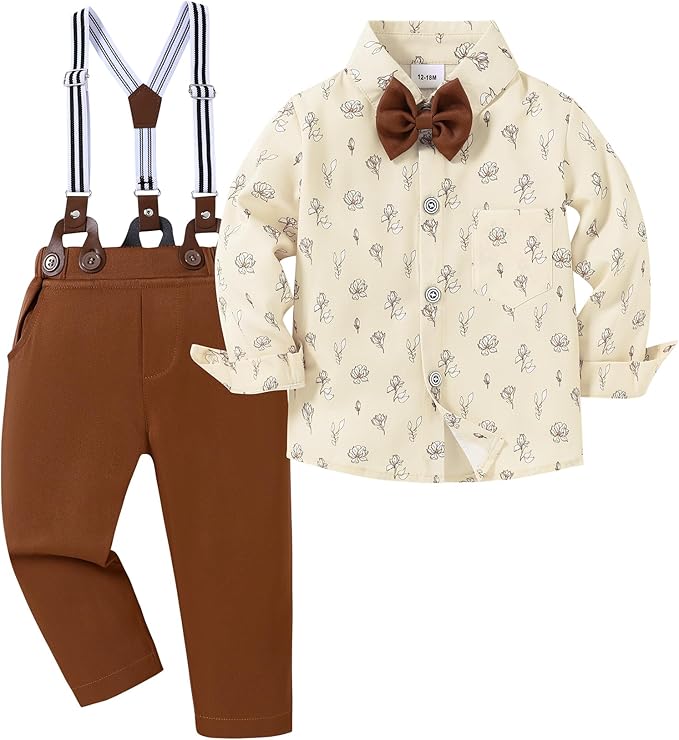 nilikastta Boy Suit Toddler Boy Outfit Boy Dress Shirt with Bowtie/Suspender Pants Gentleman Wedding Outfits 1-10 Years