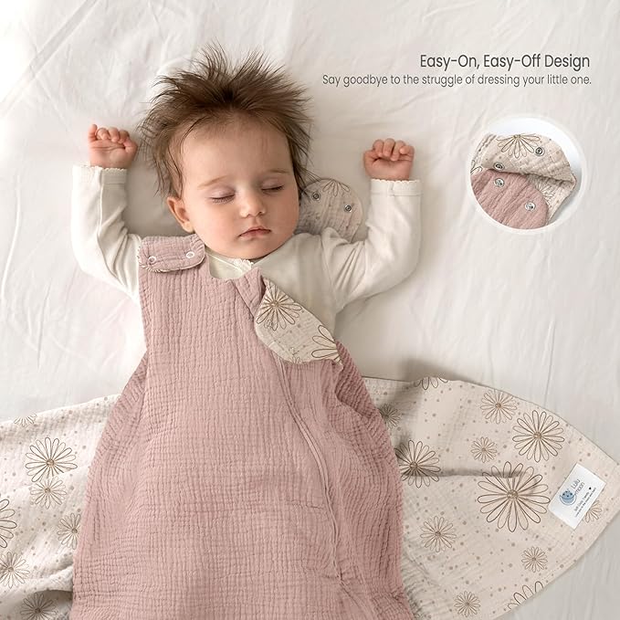 lulumoon Sleep Sack Muslin for Baby: Cotton Wearable Blanket - Soft Lightweight Ideal for Nursery Lounge Nighttime Naptime (1, sanddaisy, XS)