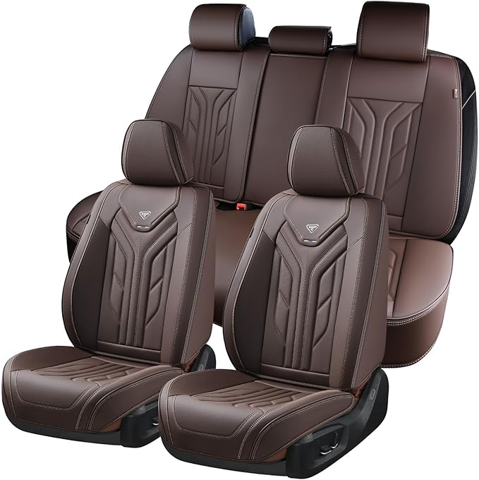 Coverado Car Seat Covers Full Set, Car Seat Protectors Leather Seat Covers for Cars, Automotive Seat Covers Car Accessories Universal Fit for Most Sedans SUV Pick-up Truck(Coffee)