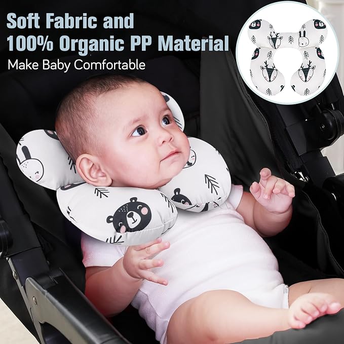 KAKIBLIN Baby Travel Pillow,Upgraded Baby Neck Pillows for Car Seat,Baby Support Pillow,Infant Neck Pillow for Toddler Head and Neck,Newborn Head Support for Car Seat,Pushchair (Black Bear)