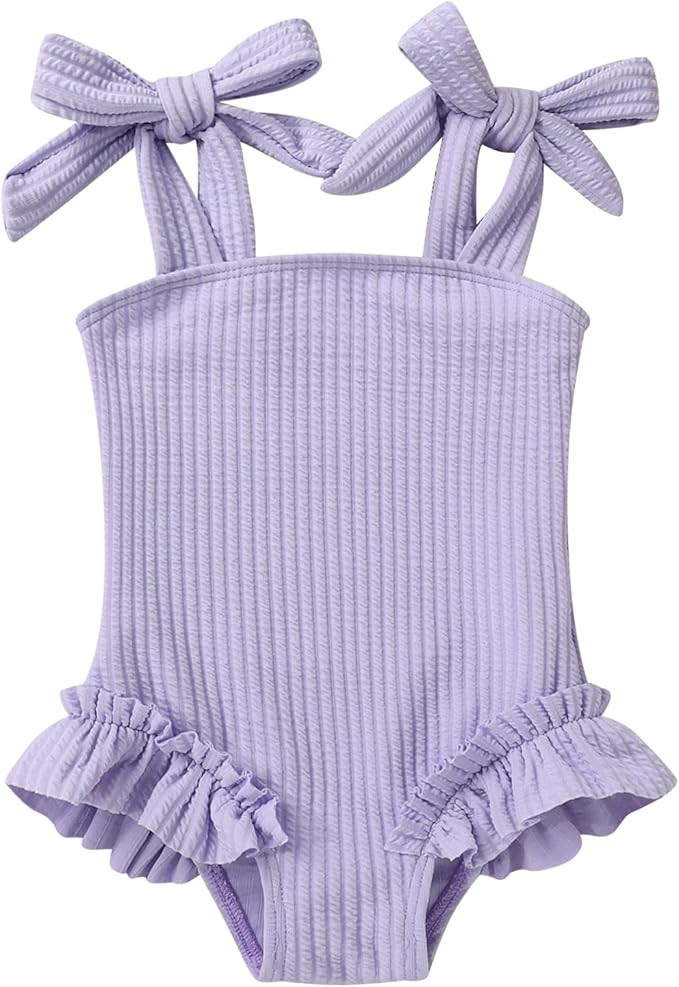 Happy Town Toddler Swimsuit Girl Solid Color Stripe One-Piece Baby Bathing Suits