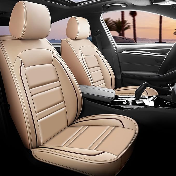 Seat Covers for Ford f150 2003-2025 | 5-Seats Leather Seat Covers, Easy to Install Automotive Seat Covers Full Set (Full Set, Beige)