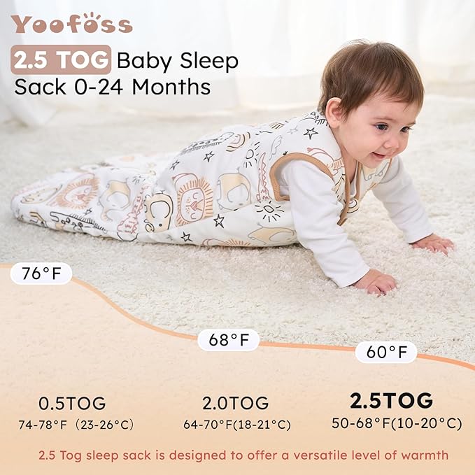 Yoofoss Baby Sleep Sack 18-24 Months, TOG 2.5 Baby Wearable Blanket with 2-Way Zipper, 100% Organic Cotton Fabric Winter Newborn Sleeping Sack, Warm Soft Comfy(X-Large)