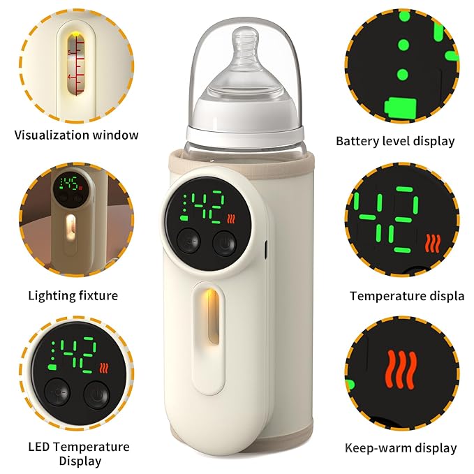 Portable Bottle Warmer for Baby Fast Baby Milk Warmer Multi-Function Milk & Formula Heater Even Heating & Defrosting Fits Most Bottles Ideal for Travel & Home Baby Feeding On The Go