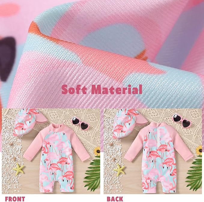 Aalizzwell Baby Girls Long Sleeve One Piece Bathing Suit with Hat