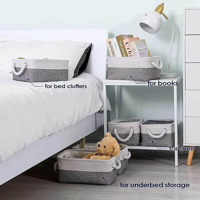 Fabric Storage Bins 12x8x5 inch [6-Pack] with Rope Handles - Decorative Baskets for Organizing