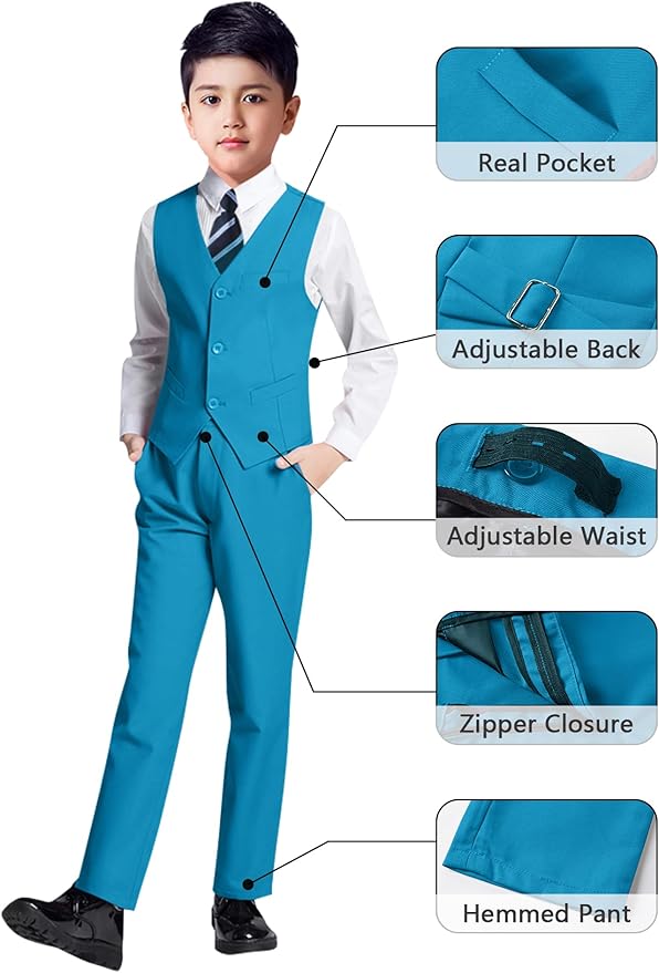 YuanLu Boys Suit for Kids Tuxedo Wedding Ring Bearer Outfit, 5 Piece Boy Slim Fit Formal Suits with Adjustable Waist