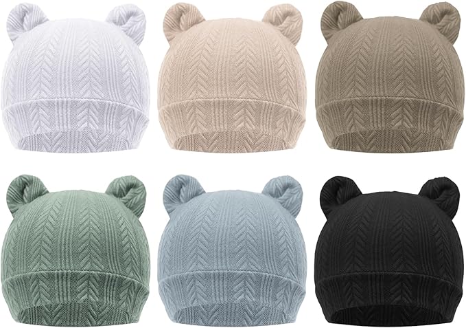 DRESHOW BQUBO 6 Pack Baby Hats for Boys Girls Unisex Baby Hat Soft Knit Cap Nursery Beanie for Newborn Infant Toddler Kid