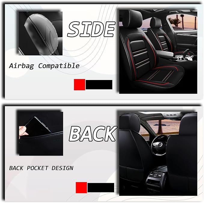 Seat Cover for Ford f150 2003-2025 | Car Seat Covers Front Seats, Waterproof Seat Protectors, Automotive Front Seat Covers (Front Seat, Black&Red Line)