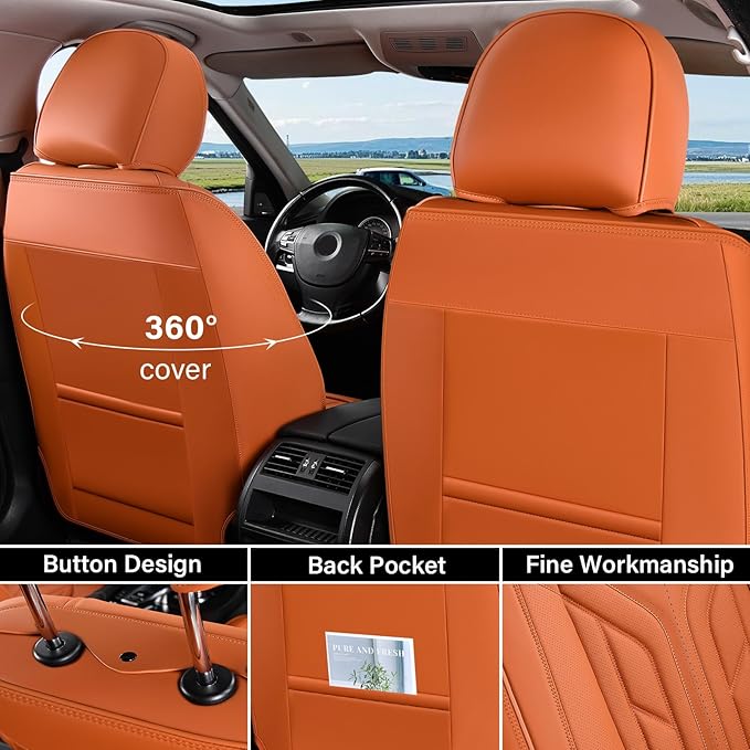 Coverado Seat Covers, Car Seat Covers Front Seats, Leather Seat Covers for Cars, Automotive Seat Covers Car Seat Protector Car Seat Cushion Universal Fit for Most Sedans SUV Pick-up Truck(Orange)