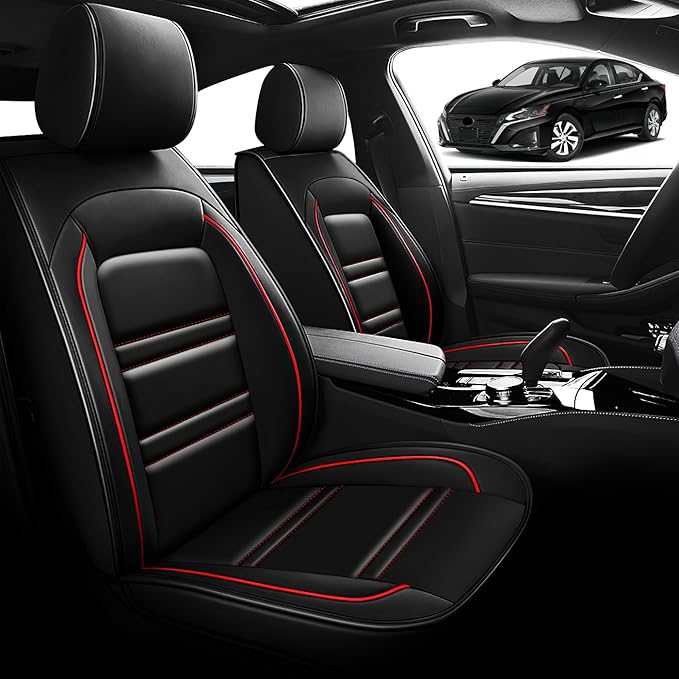 Seat Cover for Nissan Car Altima 1998-2025 | Car Seat Covers Front Seats, Waterproof Seat Protectors, Automotive Front Seat Covers (Front Seat, Black&Red Line)