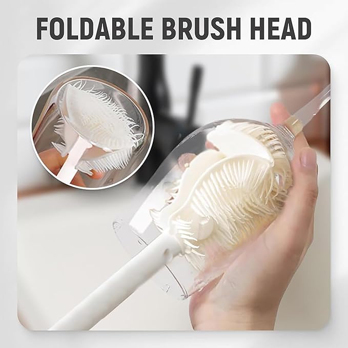 3Pcs 360° Flexible Silicone Bottle Brush with Long Handle Multifunction Flexible, Deep Cleaning for Narrow Neck Bottles, Baby Bottles, Water Bottles (Bule)