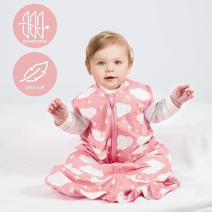 Baby Sleep Sack 12-18 Months Baby Wearable Blanket 100% Rayon Cotton 2-Way Zipper Toddler Sleeping Sack，Comfy Soft Lightweight TOG 0.3（Cloud）