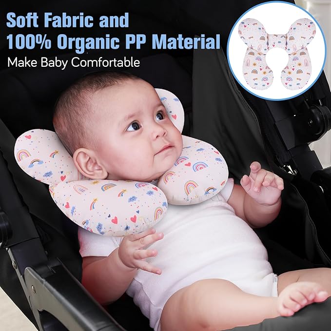 KAKIBLIN Baby Travel Pillow,Upgraded Baby Neck Pillows for Car Seat,Baby Support Pillow,Infant Neck Pillow for Toddler Head and Neck,Newborn Head Support for Car Seat,Pushchair (Rainbow)
