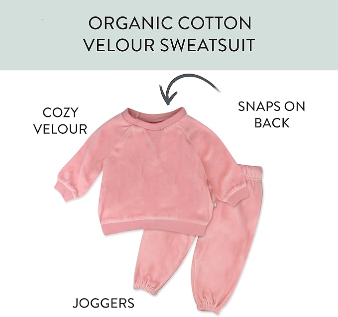 HonestBaby Baby 2-Piece Cozy Velour 100% Organic Cotton Sweatshirt and Jogger Sweatpants Set