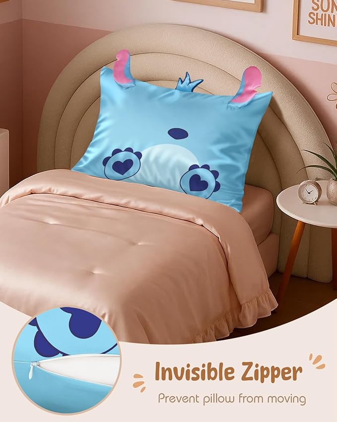 Toddler Pillowcases 13"x18" for Kids - Cute Cartoon Soft Breathable Silk Pillow Cases for Hair and Skin with Hidden Zipper for Girls Fun Kawaii Design for Bedding, Heart Blue