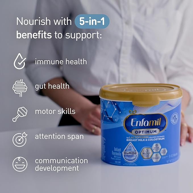 Enfamil Optimum (Enspire), Our Closest Formula to Breast Milk, Immune-Supporting Lactoferrin and Brain-Supporting DHA Baby Formula, Powder 20.5 Oz Tub, Pack of 4