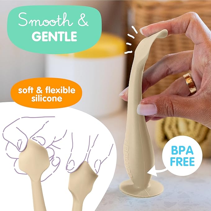 Bumco Baby Bum Brush - BPA-Free Diaper Cream Spatula with Suction Cup Base, Soft & Flexible Silicone, Wipe-Clean, Mom-Invented Diaper Bag Essentials (Sand)