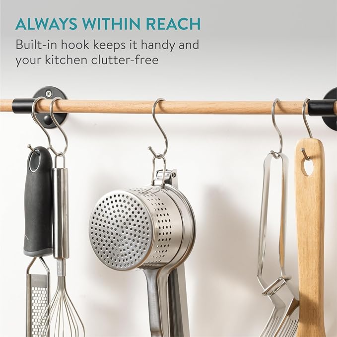 Navaris Stainless Steel Potato Ricer - Ergonomic Handle for Easy Mashed Potatoes - Dishwasher-Ready Potato Mashers - Mechanical Masher Tool Ideal for Potatoes, Baby Food & Avocado