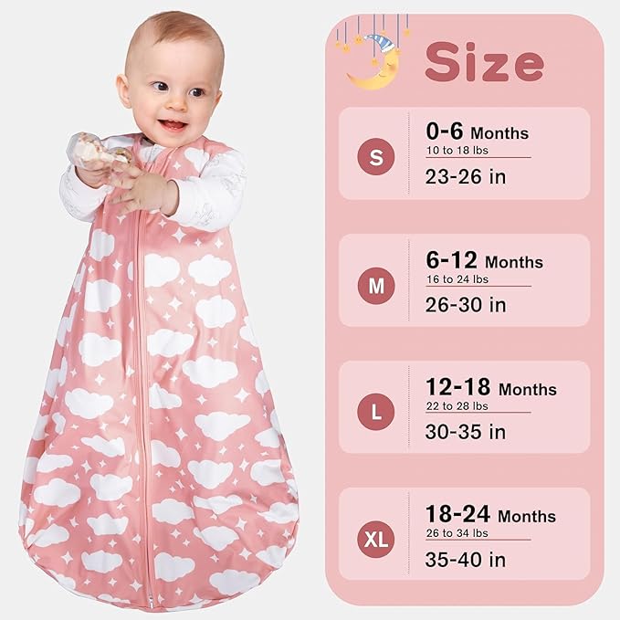 Baby Sleep Sack 6-12 Months Baby Wearable Blanket 100% Rayon Cotton 2-Way Zipper Toddler Sleeping Sack，Comfy Soft Lightweight TOG 0.3（Cloud）
