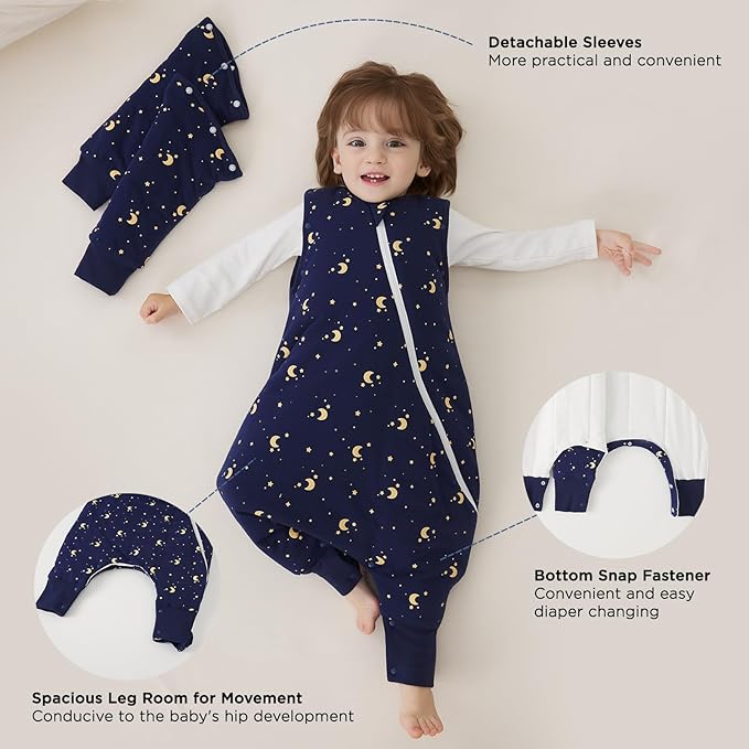 Duomiaomiao 3.5 TOG Toddler Sleep Sack 2-3T 100% Cotton Winter Side Open Zipper Baby Sleep Sack with Feet, Warm Toddler Wearable Blanket