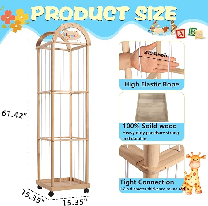 Large Stuffed Animal Storage Organizer, 61" High Premium Wooden Cute Zoo Toy Holder for Toddler Rooms, Playrooms & Bedrooms