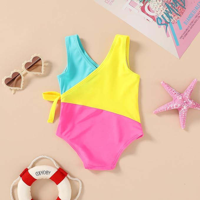 Happy Town Toddler Swimsuit Girl One Piece Bathing Suit Color Block Swimwear Baby Summer Beach Wear