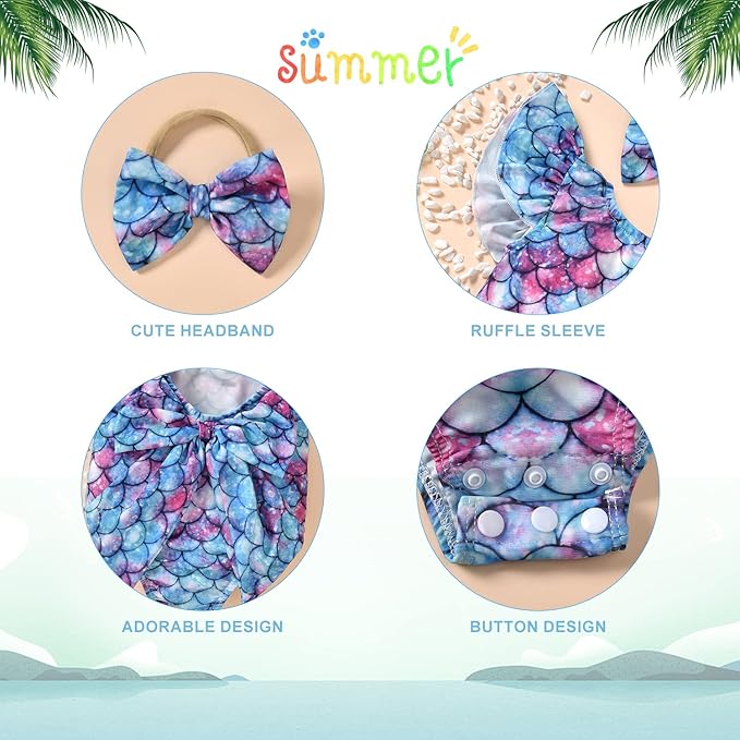 Toddler Girl Baby Ruffles Mermaid Fish Scale Swimsuit One Piece Swimwear Bathing Sunsuit